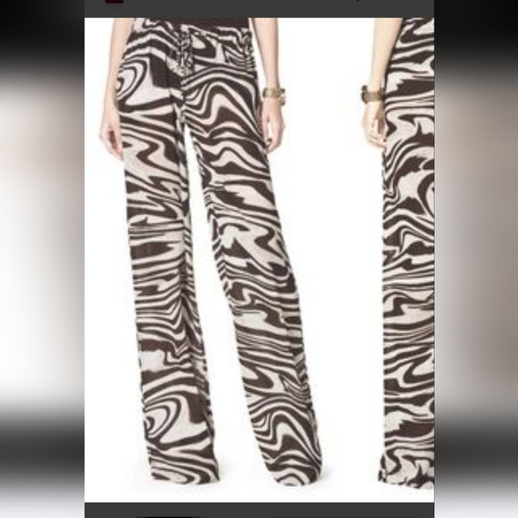 MICHAEL KORS Zebra Print Wide Leg Pants Tie Front Sheer Pants.Pink/brown. Size M - Picture 4 of 14